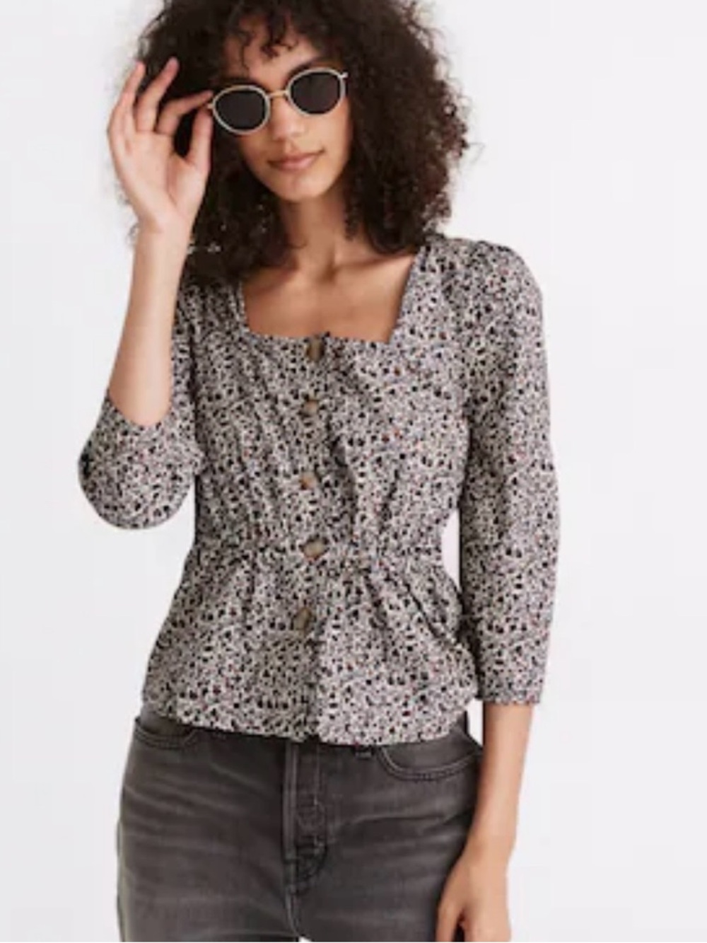 Madewell Corduroy Button-Front Peplum Top